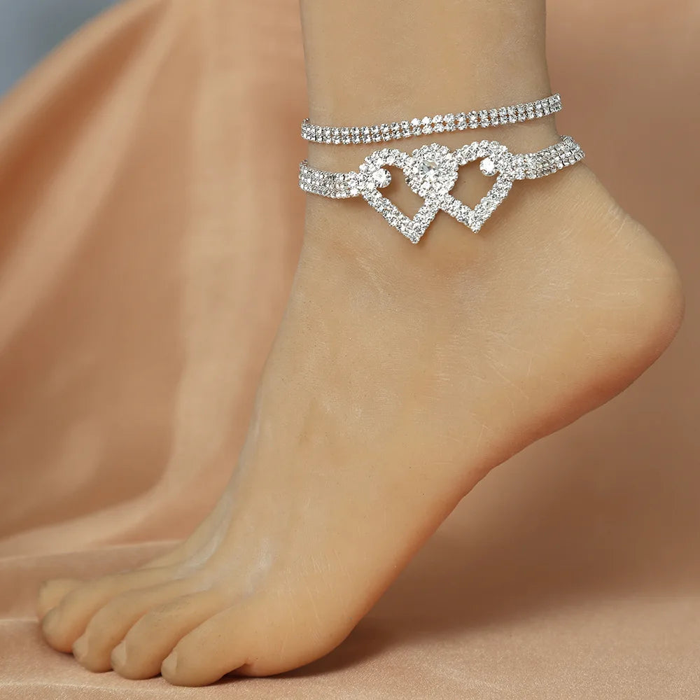 Luxury Rhinestone Chain Anklet for Women – Shiny Crystal Ankle Bracelet | Elegant Foot Jewelry for Wedding & Party