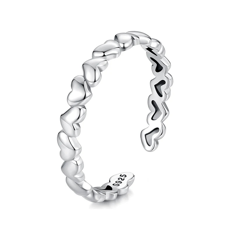WOSTU 925 sterling Silver Hollow Heart Open Ring Jewelry Lovely Heart-shaped Stackable Rings Gift For Mom
