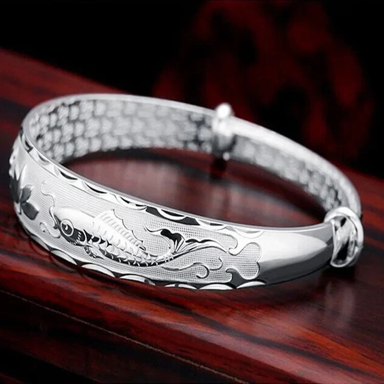 Luxury 925 Sterling Silver Pisces play lotus bracelets Bangles for women fashion party wedding designer jewelry Holiday gifts