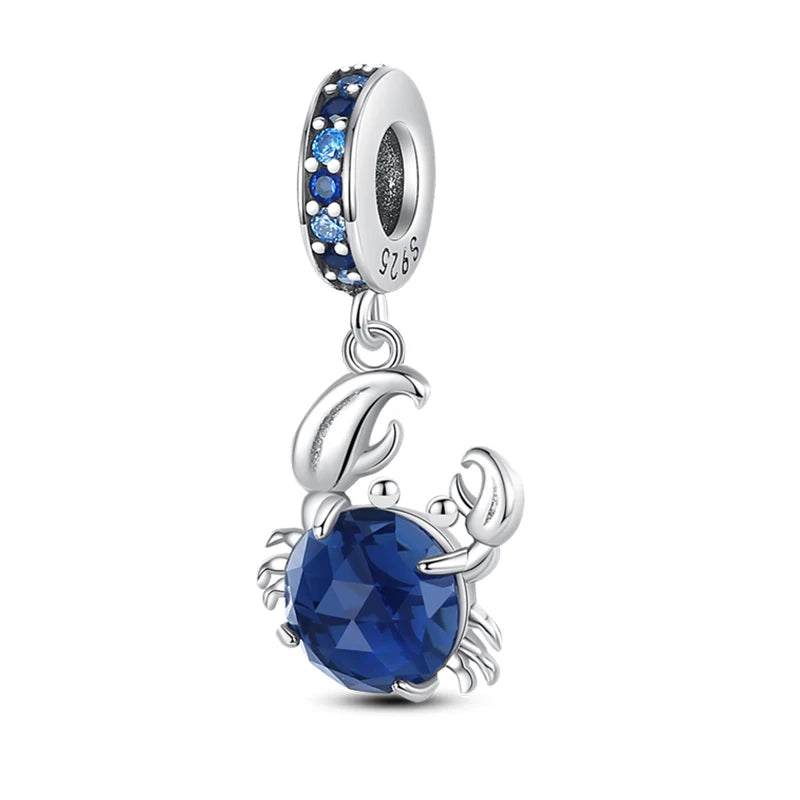 Original 925 Sterling Silver Charms Beads Blue Crab Red Lobster Charms Pendant For Women Fine DIY Bracelet Jewelry Gifts
