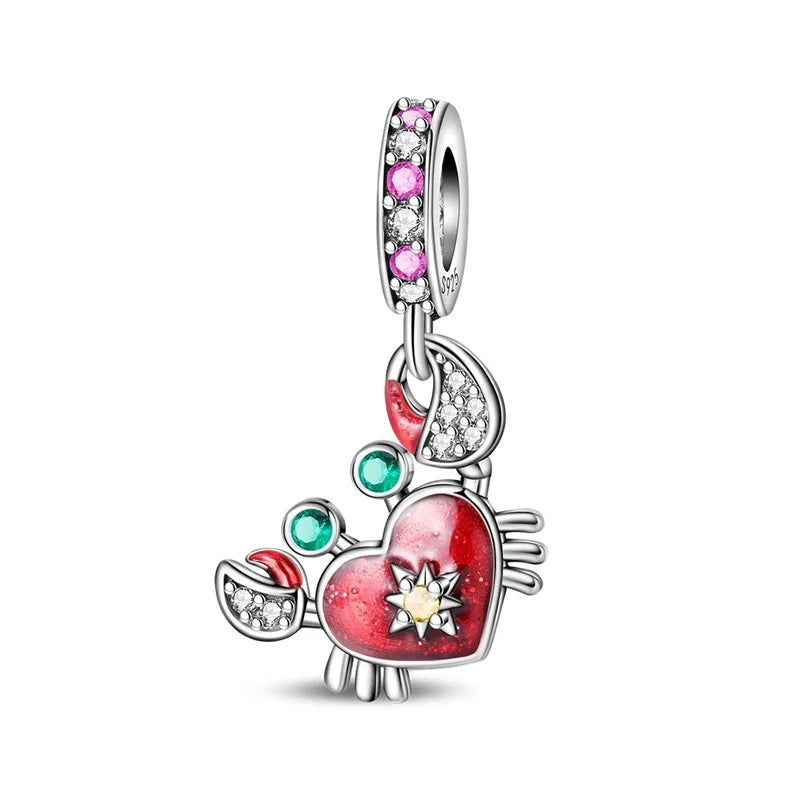 Original 925 Sterling Silver Charms Beads Blue Crab Red Lobster Charms Pendant For Women Fine DIY Bracelet Jewelry Gifts