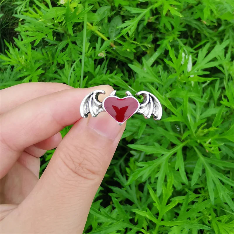 Korean Style Angel Wings Adjustable Ring – Silver Color Rhinestone Finger Jewelry for Women, Party & Birthday Gift