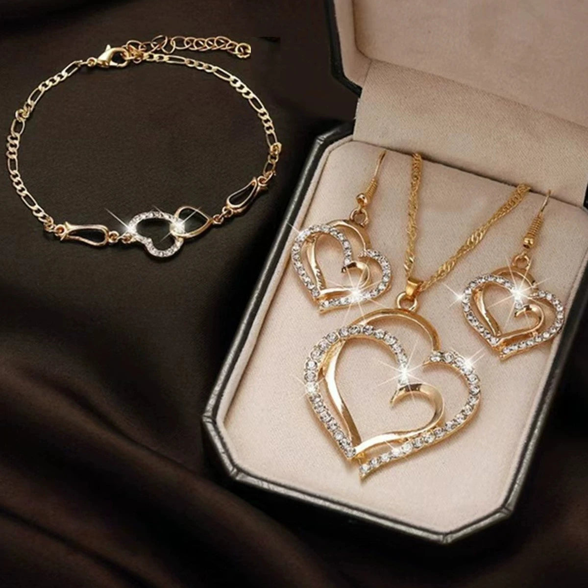 Ladies' Fashion Love Wrapped Necklace, Earrings, Bracelet, Jewelry Set Suitable for Wedding, Party, Festival Gifts