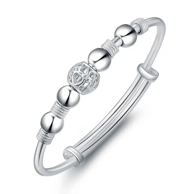 925 Sterling Silver Lucky Charms Bracelet – Adjustable Luxury Beads Bangle for Women