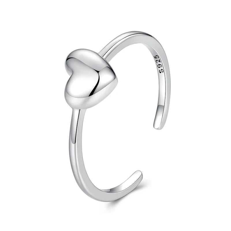 WOSTU 925 sterling Silver Hollow Heart Open Ring Jewelry Lovely Heart-shaped Stackable Rings Gift For Mom