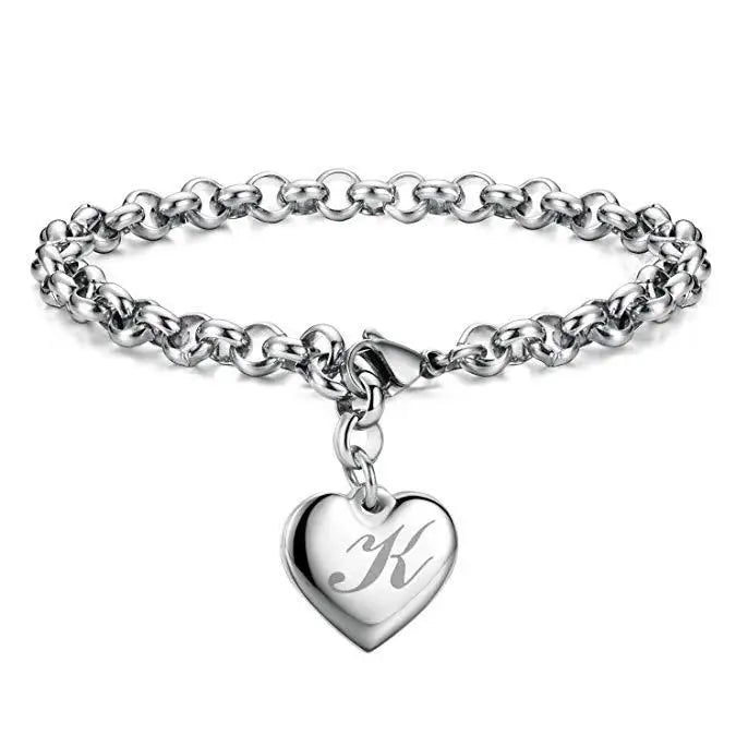 925 Sterling Silver Heart & Letter Charm Bracelet – Elegant A-Z Chain Jewelry for Women | Wedding, Party, Gift