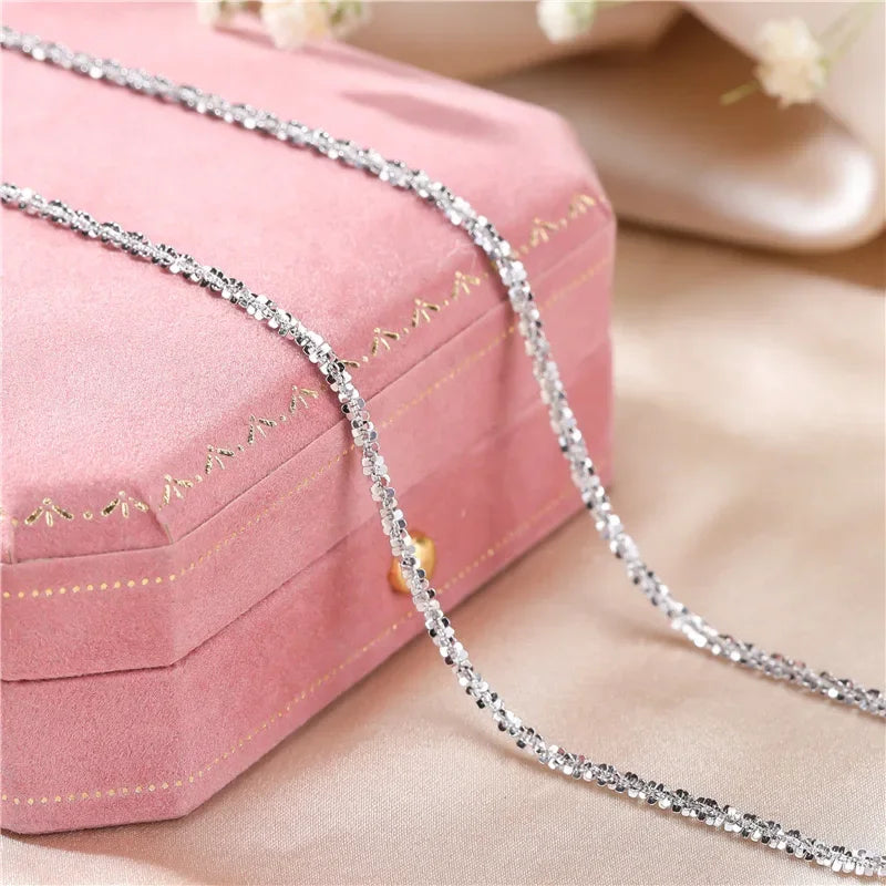 Authentic S925 Sterling Silver Necklace – 2mm Sparkling Collarbone Sweater Chain | Elegant Jewelry Gift for Women