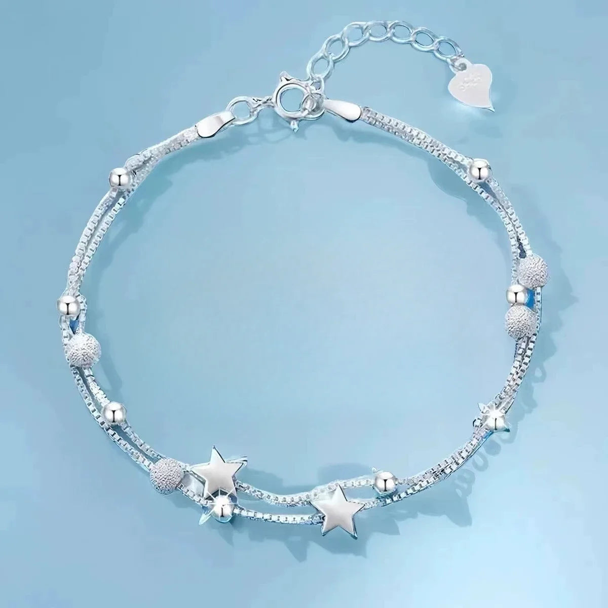 925 Sterling Silver Double Star Crystal Bracelet – Korean Fashion Jewelry for Women & Girls, Wedding & Gift Ready