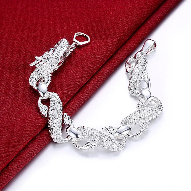 DOTEFFIL 925 Sterling Silver Dragon Cuff Bracelet – Unisex Oriental Charm Bangle for Wedding, Engagement, or Fashion Gift
