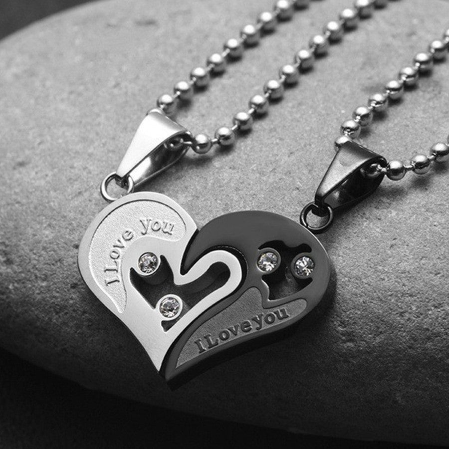 Heart-to-Heart Love Couple Necklace Pair Heart-shaped Diamond Peach Heart Pendant Cross-border Hot Selling Jewelry Spot