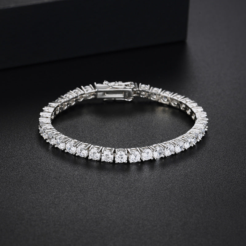 Men's High Carbon Diamond Bracelet Hip-Hop Simple and Elegant Couple High-end Sense Super Flash Full of Diamond Single Row Diamond Sterling Silver Tennis Chain