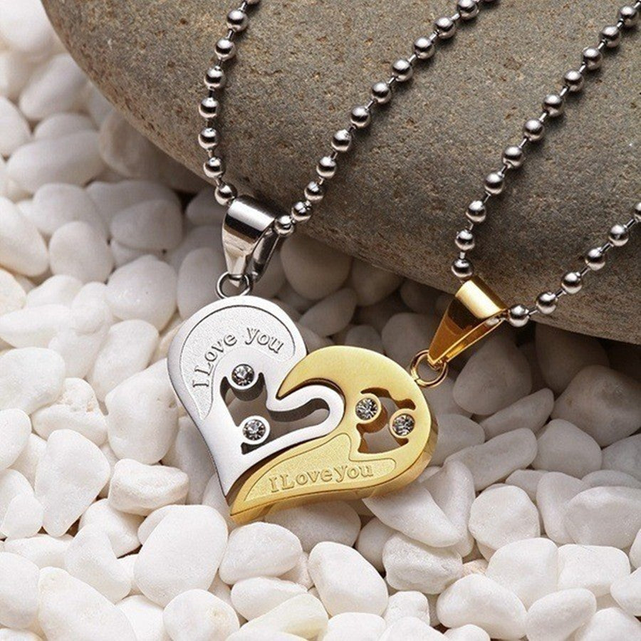 Heart-to-Heart Love Couple Necklace Pair Heart-shaped Diamond Peach Heart Pendant Cross-border Hot Selling Jewelry Spot