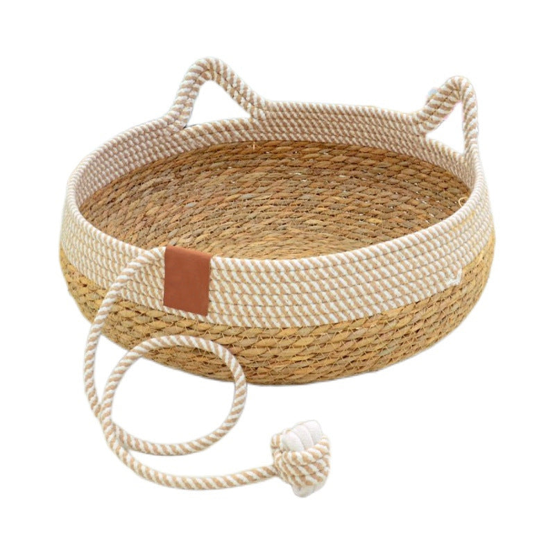 Universal straw woven winter warm cat bed cat grass woven cat supplies four seasons super large pet bed spot cross-border