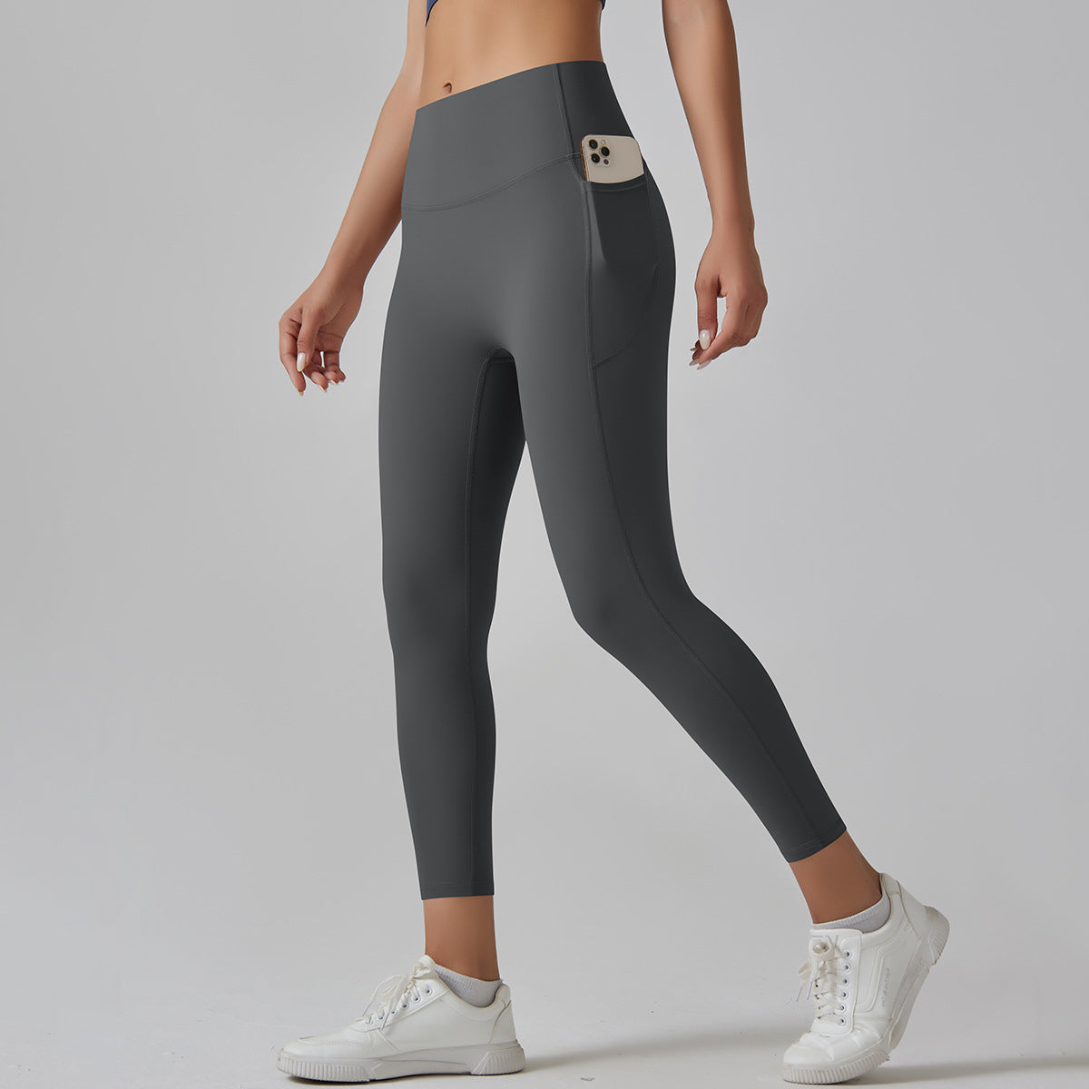High waist nude yoga pants for women seamless quick-drying tight pocket running sanded fitness pants hip lifting sports yoga clothes