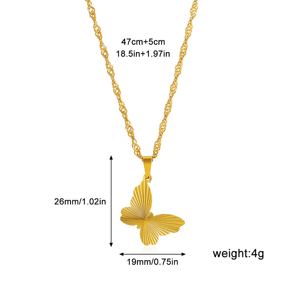European and American cross-border simple stainless steel 18k gold butterfly heart-shaped necklace high-end accessories three-dimensional pendant for men and women