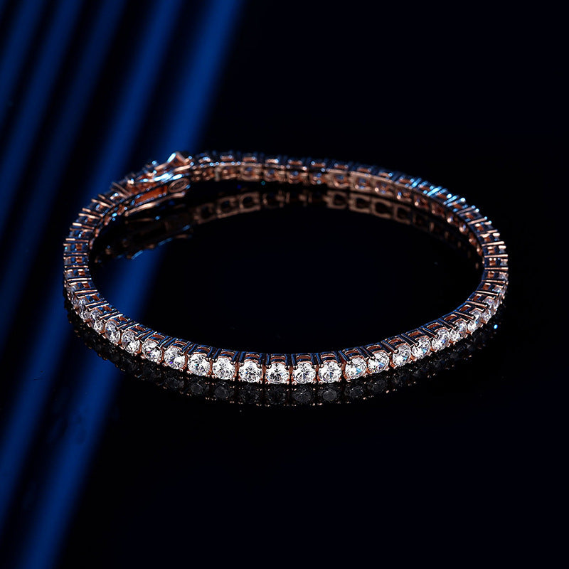 Men's High Carbon Diamond Bracelet Hip-Hop Simple and Elegant Couple High-end Sense Super Flash Full of Diamond Single Row Diamond Sterling Silver Tennis Chain
