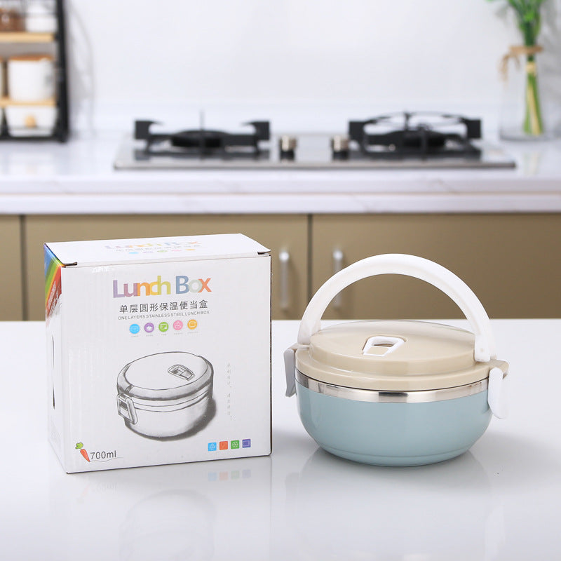 Round 2-layer 304 stainless steel insulated lunch box compartment lunch box mobile phone store insurance opening practical gift lunch box
