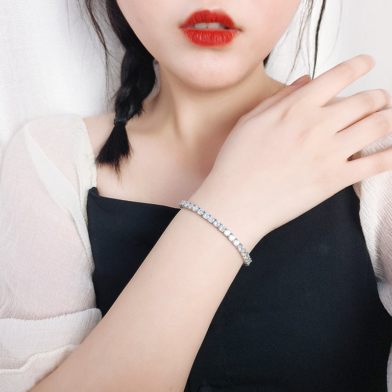 Men's High Carbon Diamond Bracelet Hip-Hop Simple and Elegant Couple High-end Sense Super Flash Full of Diamond Single Row Diamond Sterling Silver Tennis Chain