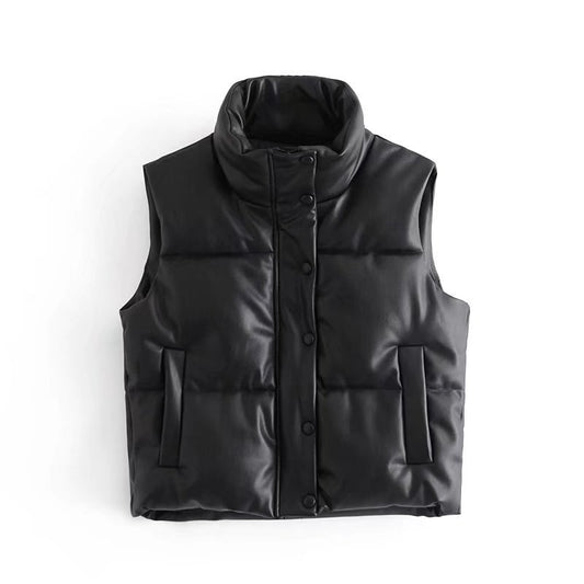 2022 Winter New Women's European and American Style Street Fashion Casual Leather Cotton Vest Jacket