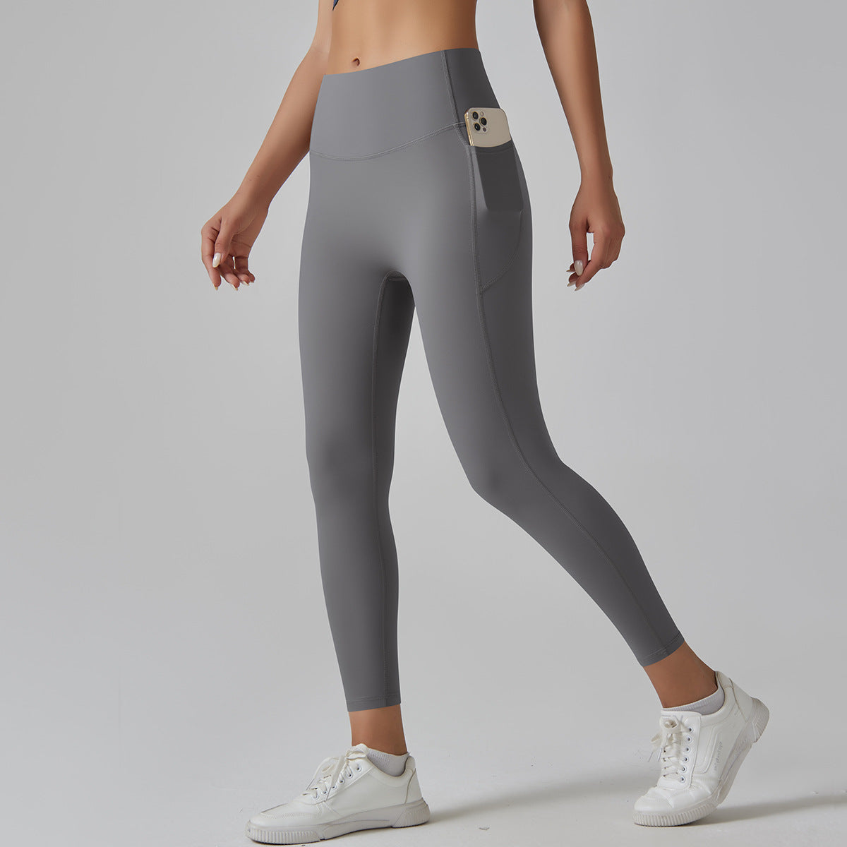 High waist nude yoga pants for women seamless quick-drying tight pocket running sanded fitness pants hip lifting sports yoga clothes