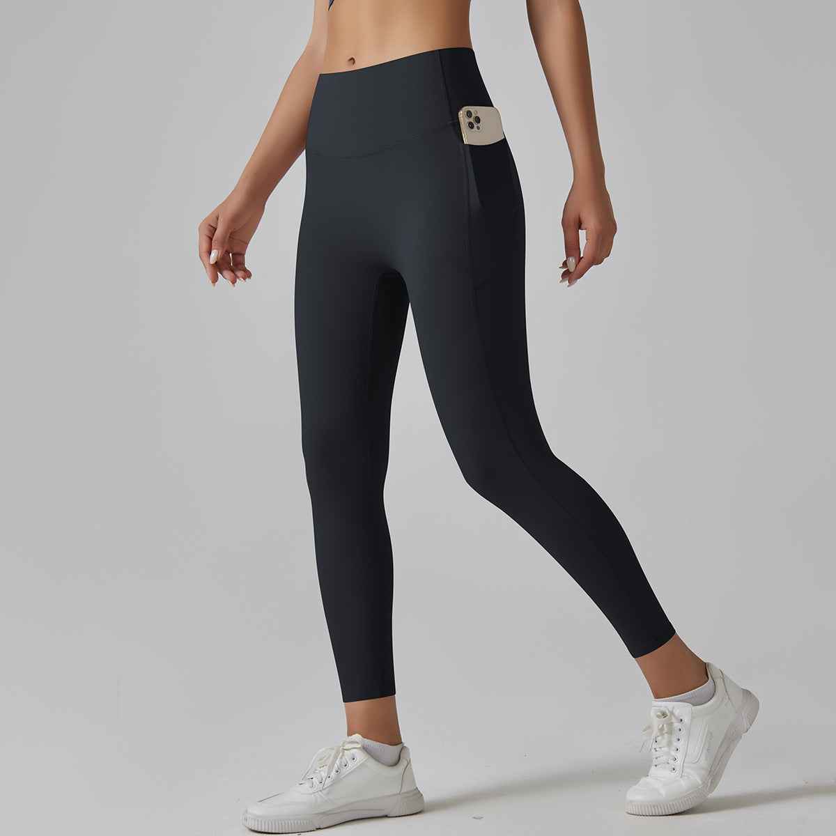 High waist nude yoga pants for women seamless quick-drying tight pocket running sanded fitness pants hip lifting sports yoga clothes
