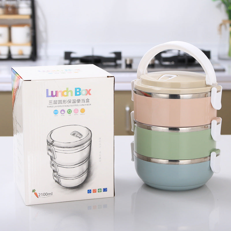 Round 2-layer 304 stainless steel insulated lunch box compartment lunch box mobile phone store insurance opening practical gift lunch box