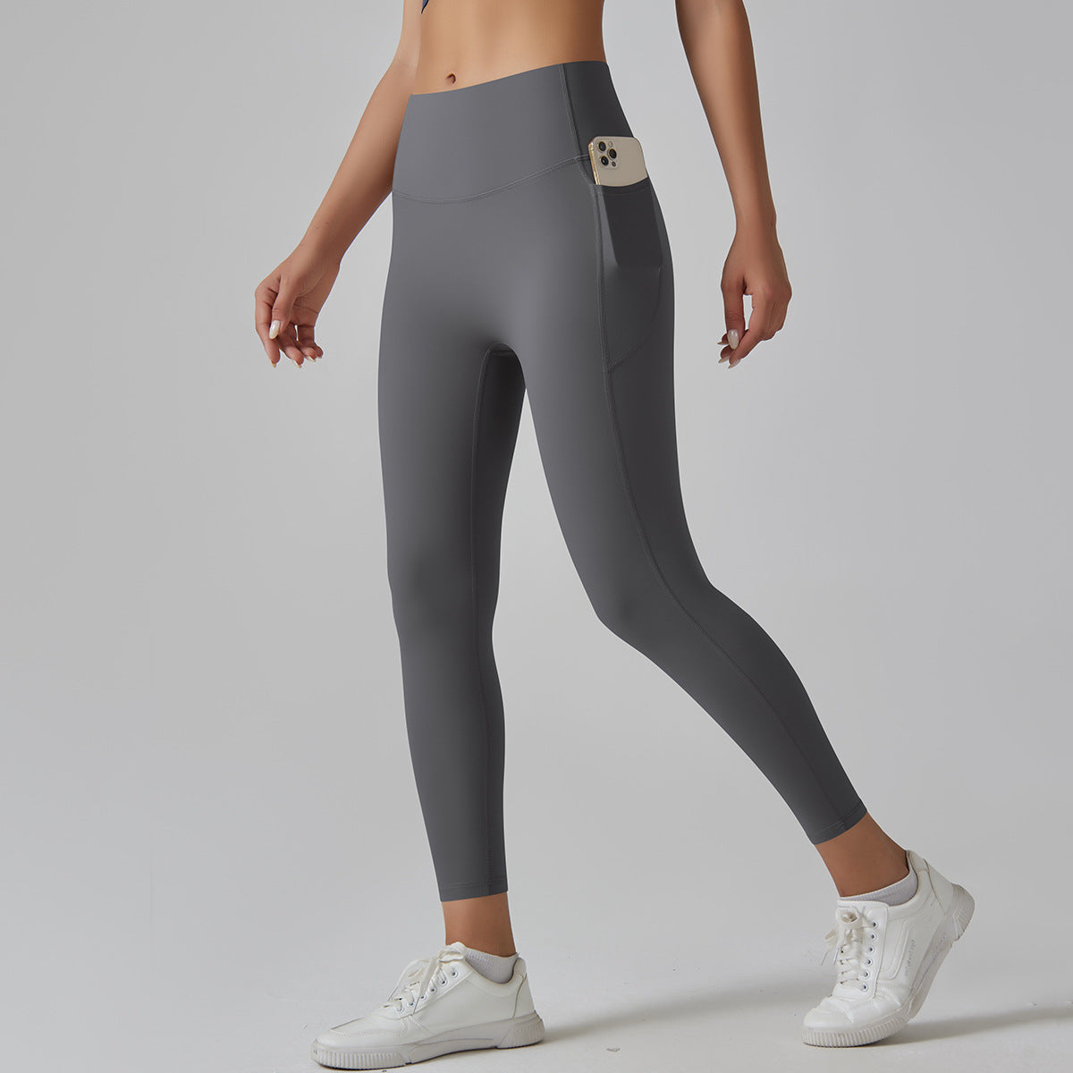 High waist nude yoga pants for women seamless quick-drying tight pocket running sanded fitness pants hip lifting sports yoga clothes