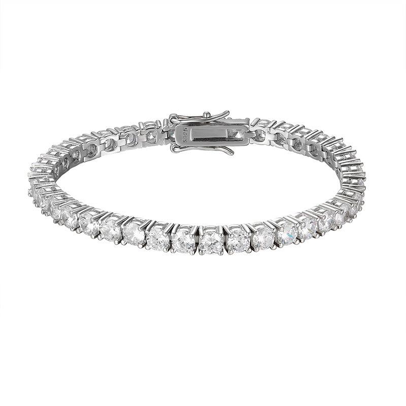 Men's High Carbon Diamond Bracelet Hip-Hop Simple and Elegant Couple High-end Sense Super Flash Full of Diamond Single Row Diamond Sterling Silver Tennis Chain