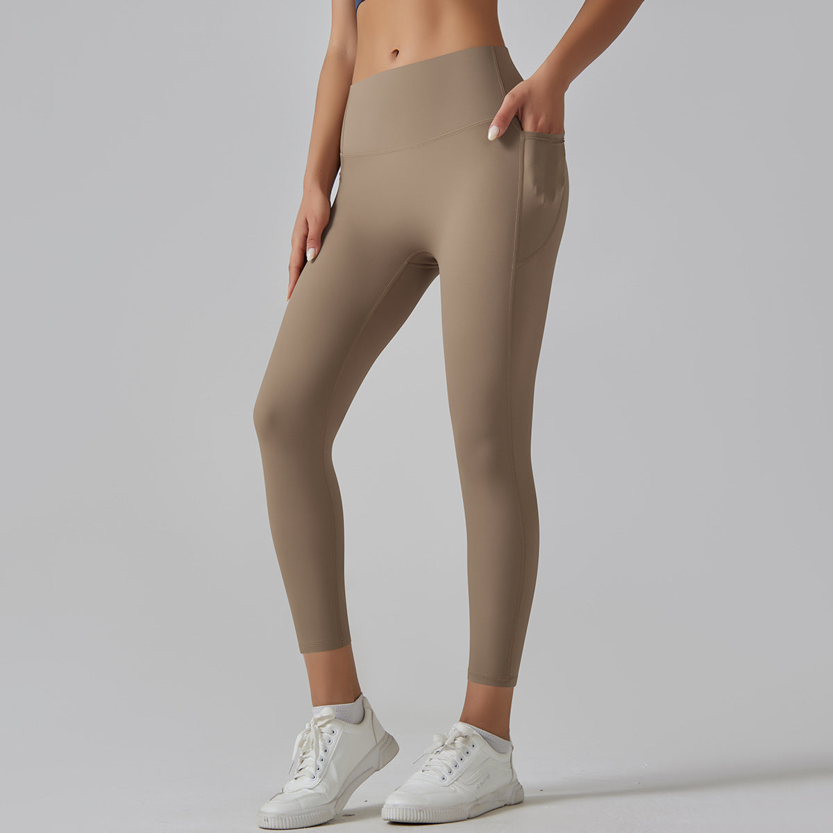 High waist nude yoga pants for women seamless quick-drying tight pocket running sanded fitness pants hip lifting sports yoga clothes