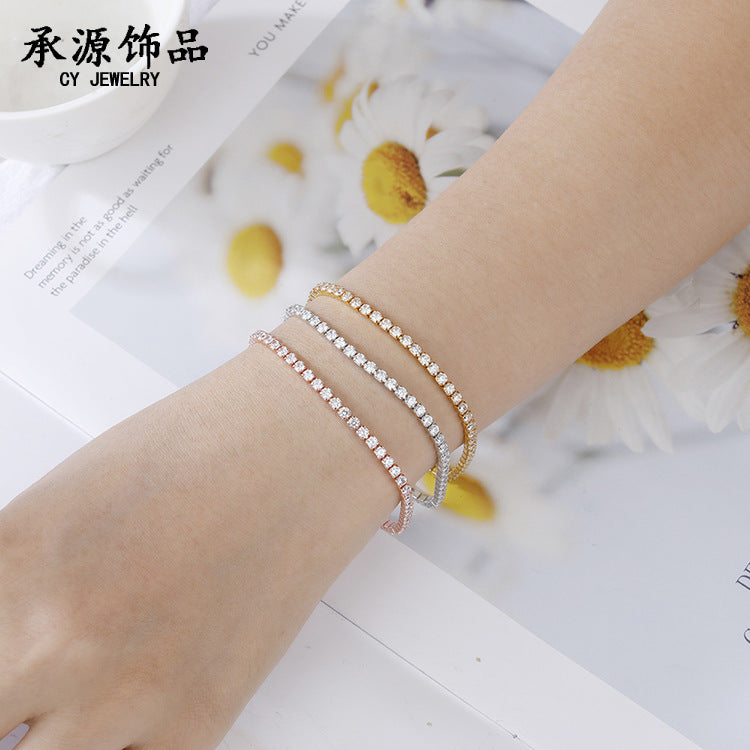 Cross-border popular 2.5mm single row full diamond crystal women's bracelet set with 3A round zirconia tennis stacking bracelet wholesale