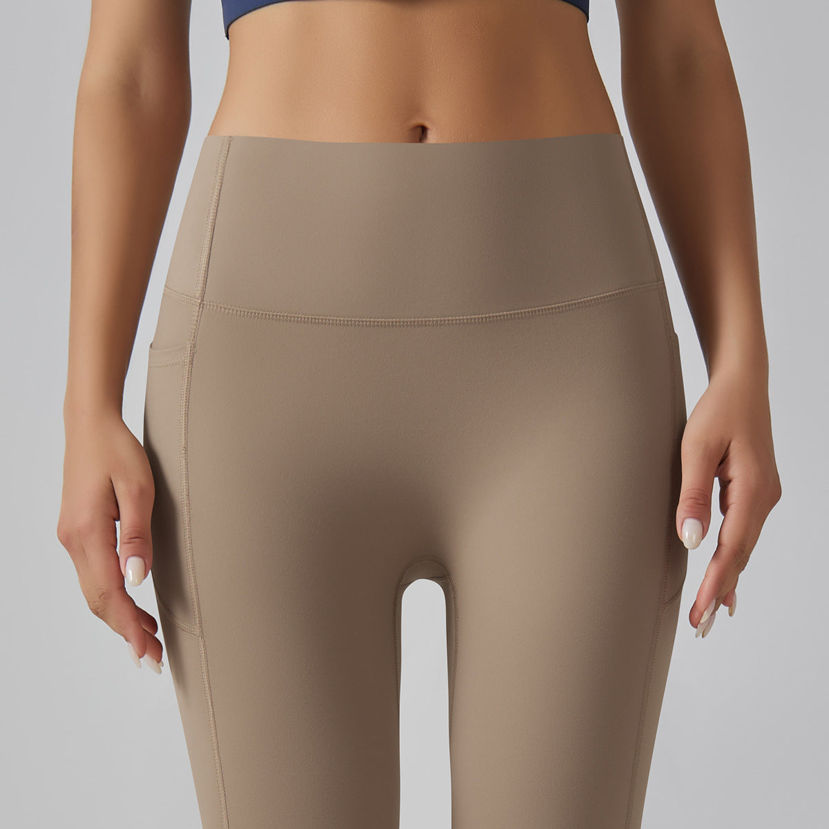 High waist nude yoga pants for women seamless quick-drying tight pocket running sanded fitness pants hip lifting sports yoga clothes
