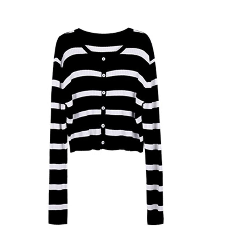 Retro striped knitted suspender skirt for women 2025 early autumn new long-sleeved cardigan mid-length dress two-piece suit