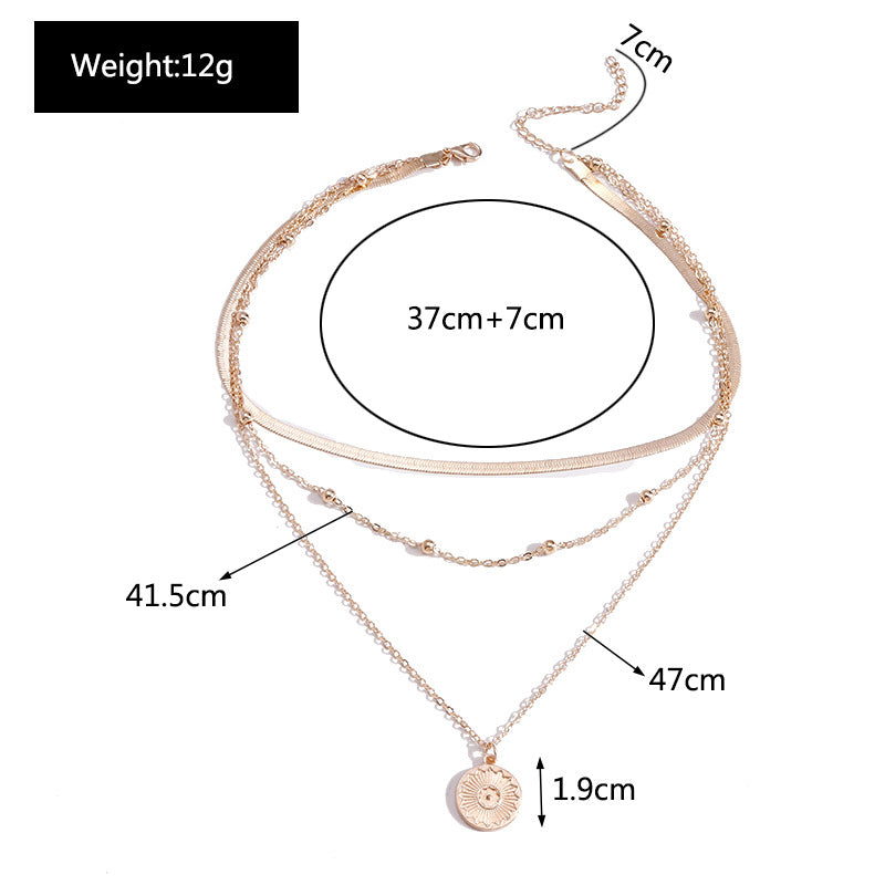 Fashion and personality new simple multi-layer lotus pendant necklace female blade chain necklace