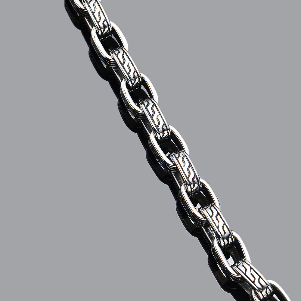 European and American cross-border hot-selling heavy-duty hip-hop men's titanium steel bracelet, trendy and cool personality retro pattern hand jewelry, direct sales