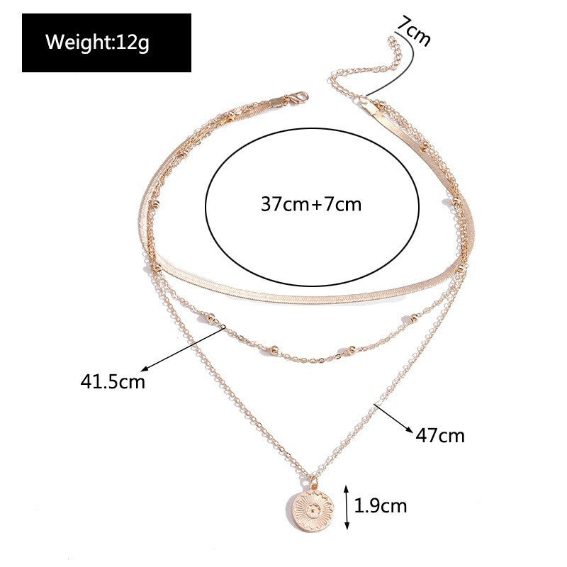 Fashion and personality new simple multi-layer lotus pendant necklace female blade chain necklace