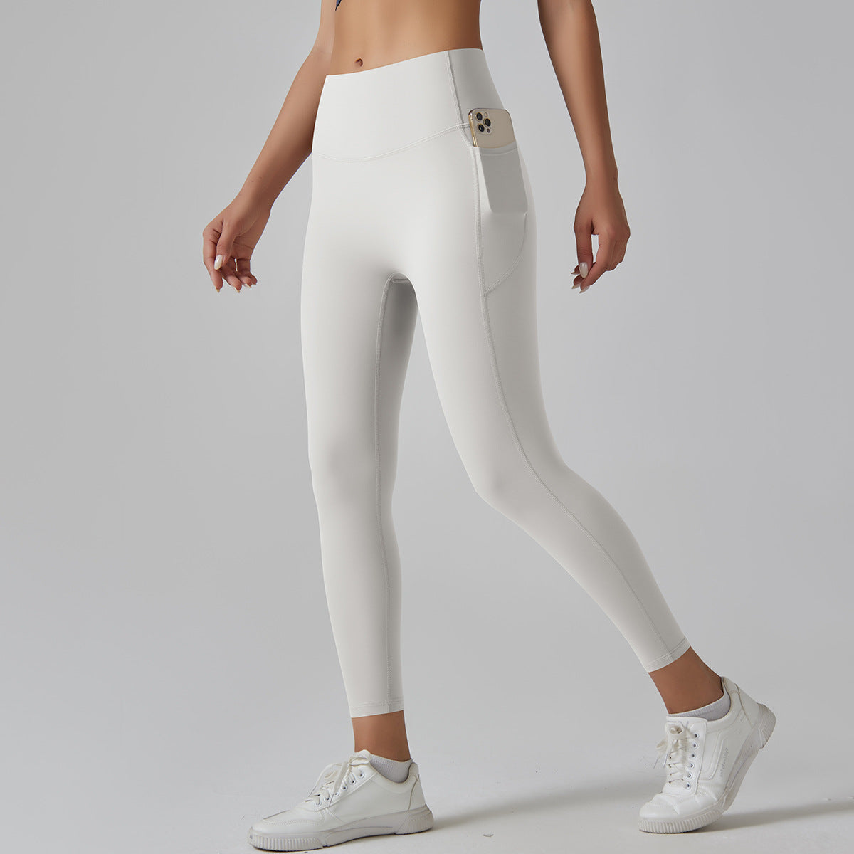 High waist nude yoga pants for women seamless quick-drying tight pocket running sanded fitness pants hip lifting sports yoga clothes