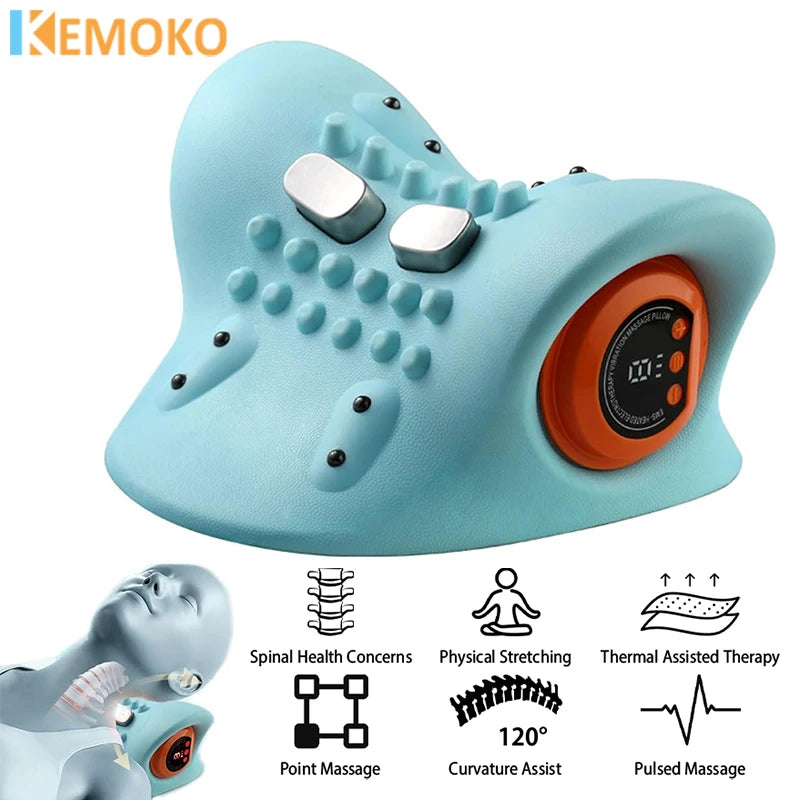 Electric Cervical Massager & Neck Stretcher – Pulse Traction, Heating, Pain Relief Chiropractic Massage Pillow