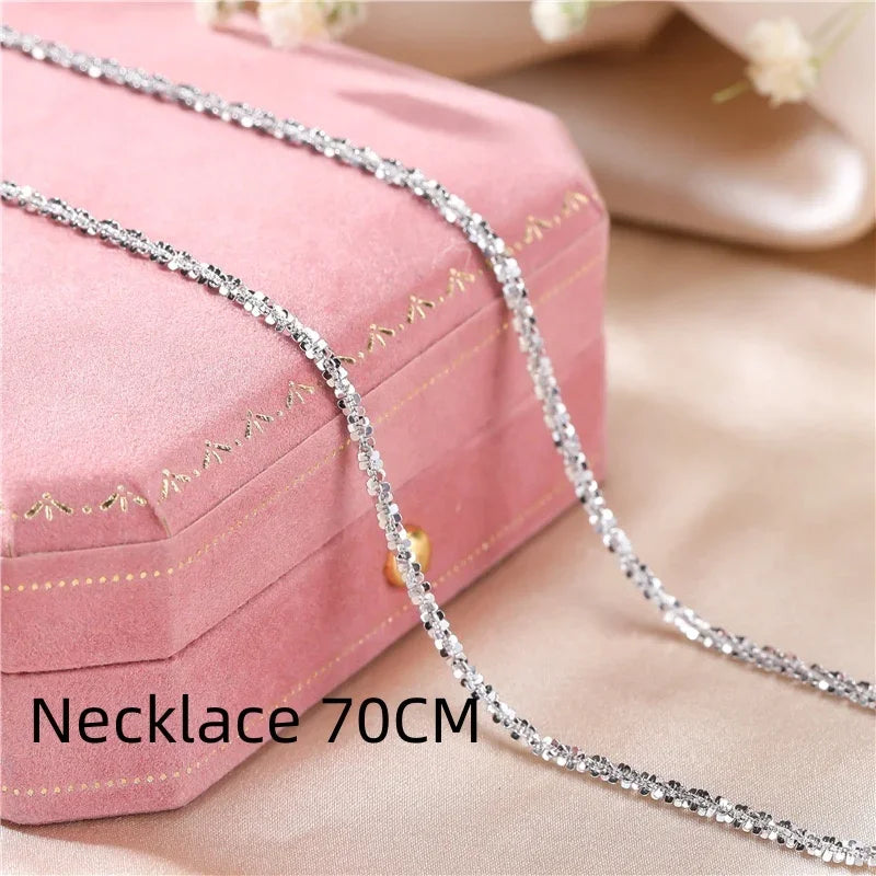 Authentic S925 Sterling Silver Necklace – 2mm Sparkling Collarbone Sweater Chain | Elegant Jewelry Gift for Women