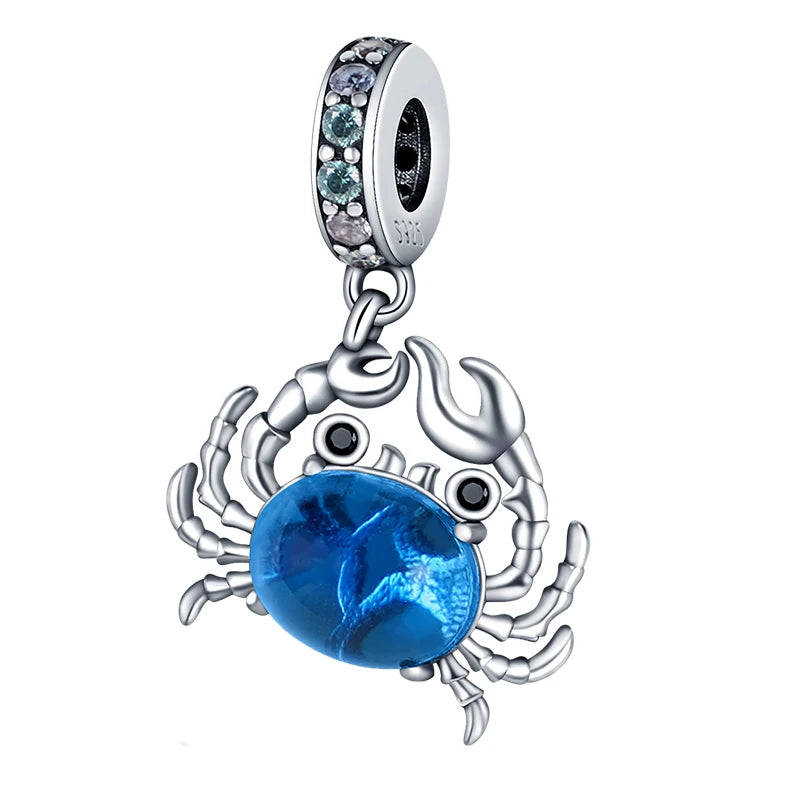 Original 925 Sterling Silver Charms Beads Blue Crab Red Lobster Charms Pendant For Women Fine DIY Bracelet Jewelry Gifts