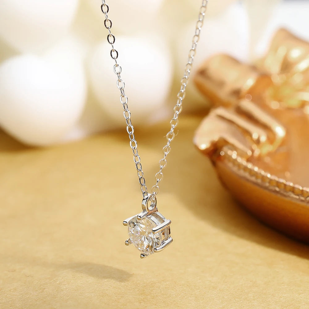 1 Carat D Color Moissanite Pendant Necklace – GRA Certified, 925 Sterling Silver Bridal Jewelry for Women