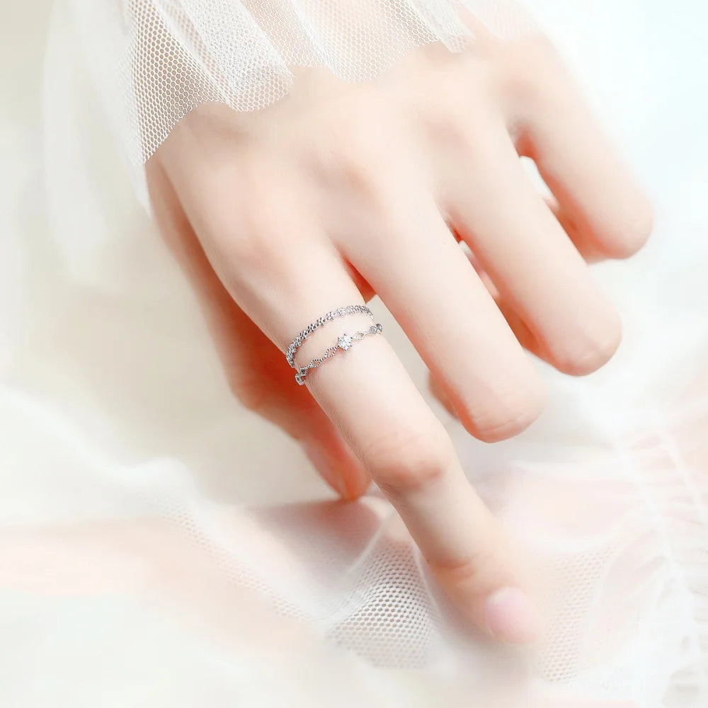 Retro 925 Sterling Silver Double Layer Flower Lace Ring For Women Fashion Adjustable Open Finger Ring Party Daily Wear Jewelry