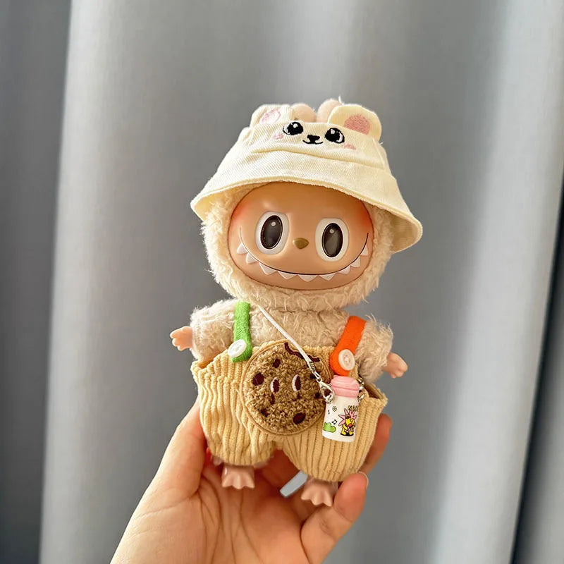 Cute Mini Bib Pants for Labubu Dolls – 17cm Idol Outfit Accessories for Sitting Party Style | Kpop EXO-Inspired Clothing