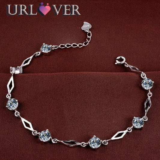URLOVER 925 Sterling Silver Fashion Women Bracelets Purple Zircon Charm Bracelet Fine Jewelry Accessories Gift For Wedding Party