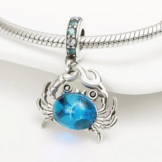 Original 925 Sterling Silver Charms Beads Blue Crab Red Lobster Charms Pendant For Women Fine DIY Bracelet Jewelry Gifts