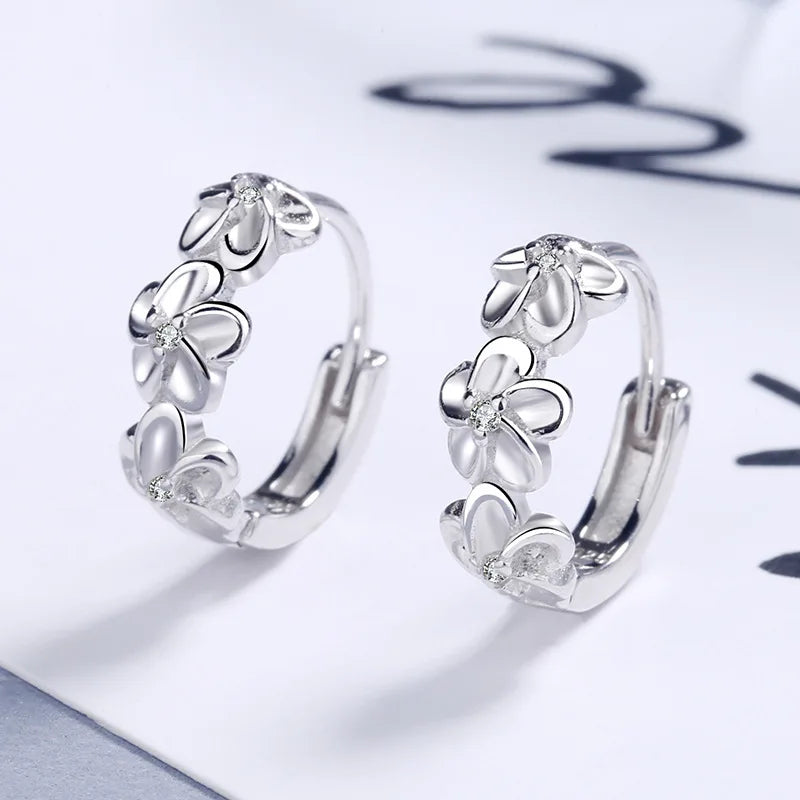 Top Sale 925 Sterling Silver Needle Earrings for Women's  Fashion High Quality Jewelry Crystal Zircon Flower Cute Stud
