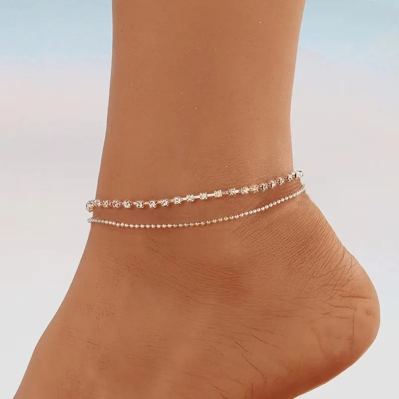 Luxury Rhinestone Chain Anklet for Women – Shiny Crystal Ankle Bracelet | Elegant Foot Jewelry for Wedding & Party