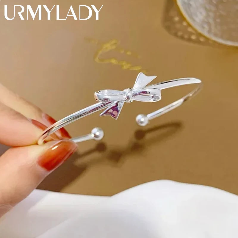 Fashion 925 Sterling silver Cute romantic bow Bangles for women noble bracelets trend party wedding designer jewelry charm gifts