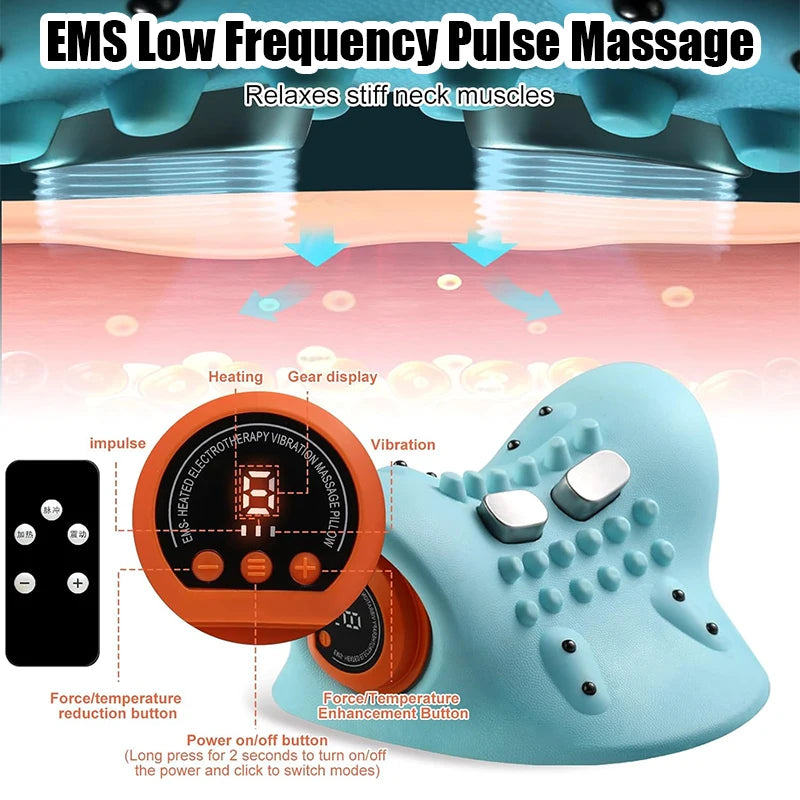 Electric Cervical Massager & Neck Stretcher – Pulse Traction, Heating, Pain Relief Chiropractic Massage Pillow