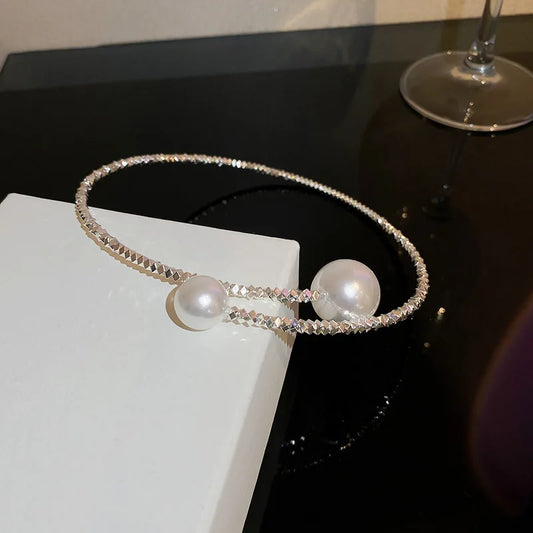 Zircon Double Layered Water Drop Heart Silver Scrap Imitation Pearl Cross Wave Open Collarbone Fine Pendant Necklaces for Women