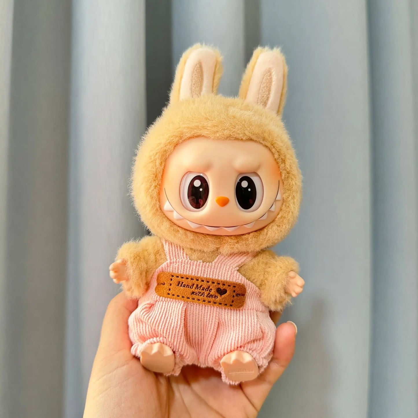 Mini Plush Doll Clothes – Labubu II Idol Jumpsuit Outfit Bib Pants for 17cm Dolls | Xmas, Party, Sitting Accessories (No Doll)